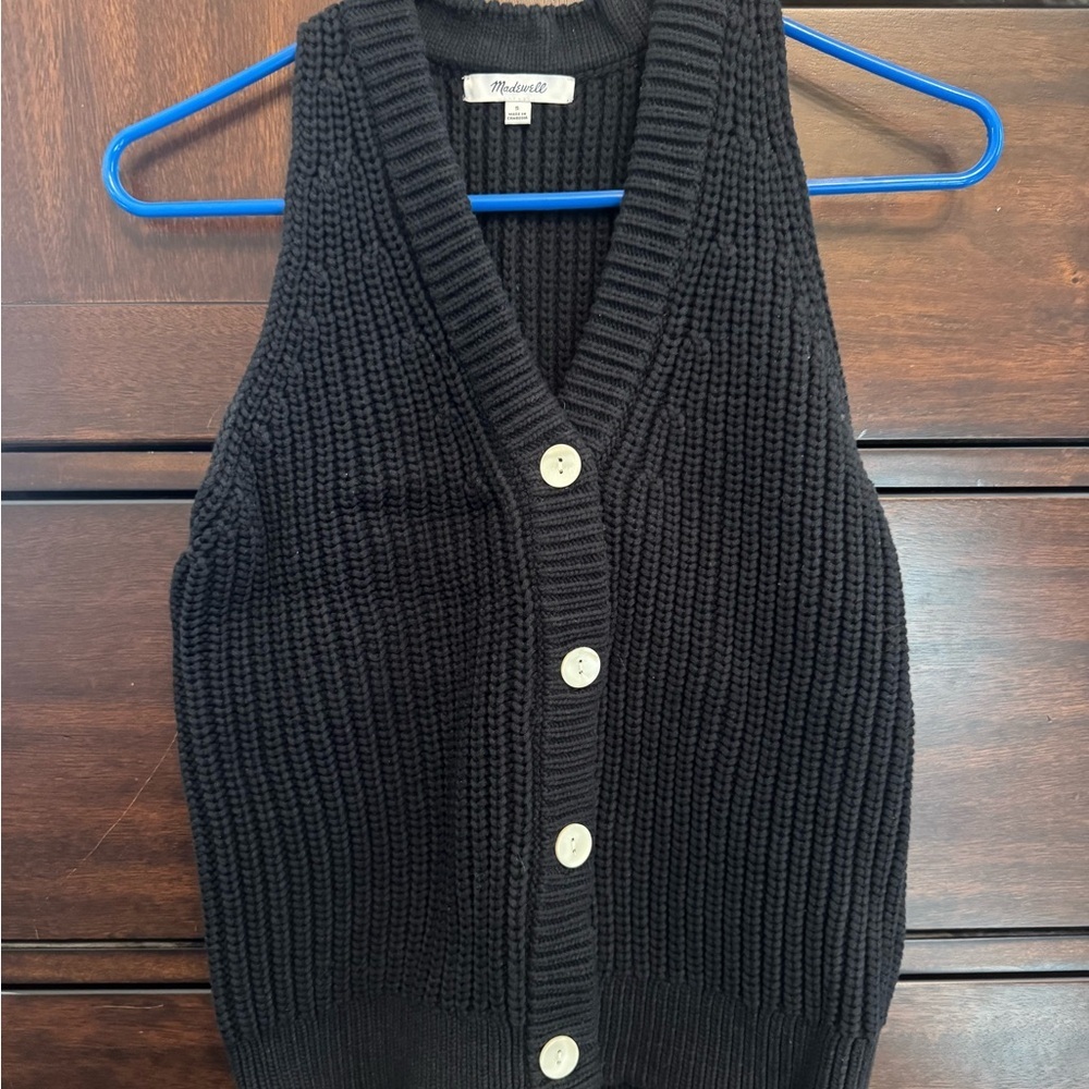 Madewell Black Sweater Vest Button Front Chunky Knit Minimalist Layering - Picture 1 of 4